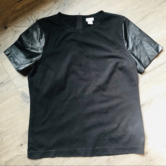 J. Crew Tops - Jcrew faux leather sleeves tee - size small J. Crew Tops - Jcrew faux leather sleeves tee - size small